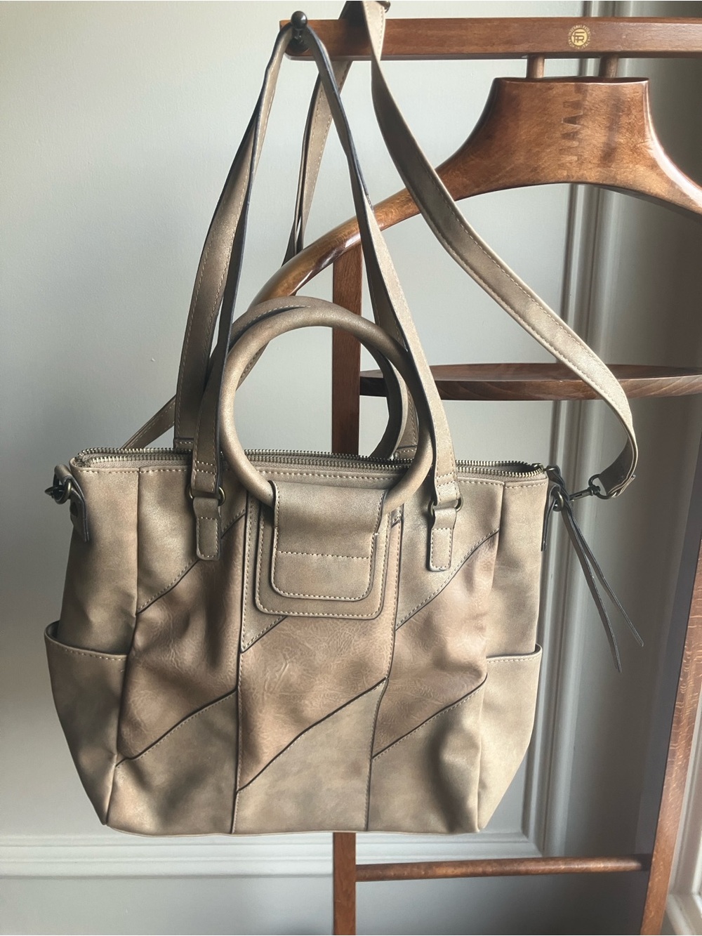 Time and Tru Women's Taupe Faux-Leather Tote Bag with Removable Strap